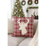 Pilloveland Punch Nakışlı Kırlent Kılıfı - 43*43 Cm - Kırmızı Ekose Geyik - PNK001