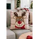 Pilloveland Punch Nakışlı Kırlent Kılıfı - 43*43 Cm - Krem Ekose Bambi - PNK001