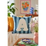 Pilloveland Punch Nakışlı Kırlent Kılıfı - 43*43 Cm - Mavi A Harfi - PNK001
