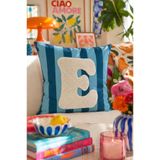 Pilloveland Punch Nakışlı Kırlent Kılıfı - 43*43 Cm - Mavi E Harfi - PNK001