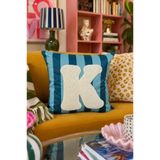 Pilloveland Punch Nakışlı Kırlent Kılıfı - 43*43 Cm - Mavi K Harfi - PNK001