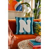 Pilloveland Punch Nakışlı Kırlent Kılıfı - 43*43 Cm - Mavi N Harfi - PNK001