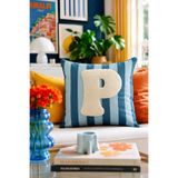 Pilloveland Punch Nakışlı Kırlent Kılıfı - 43*43 Cm - Mavi P Harfi - PNK001