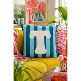 Pilloveland Punch Nakışlı Kırlent Kılıfı - 43*43 Cm - Mavi T Harfi - PNK001