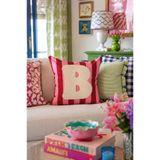 Pilloveland Punch Nakışlı Kırlent Kılıfı - 43*43 Cm - Pembe B Harfi- PNK001