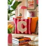 Pilloveland Punch Nakışlı Kırlent Kılıfı - 43*43 Cm - Pembe C Harfi - PNK001