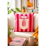 Pilloveland Punch Nakışlı Kırlent Kılıfı - 43*43 Cm - Pembe Ü Harfi - PNK001