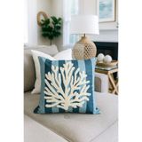 Pilloveland Punch Nakışlı Kırlent Kılıfı - 43*43 Cm - Petrol Mavisi Mercan - PNK001