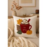 Pilloveland Punch Nakışlı Kırlent Kılıfı - 43*43 Cm - Pumpkin Spice Latte - PNK001