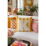 Pilloveland Punch Nakışlı Kırlent Kılıfı - 43*43 Cm - Sarı K Harfi - PNK001