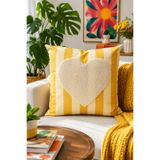 Pilloveland Punch Nakışlı Kırlent Kılıfı - 43*43 Cm - Sarı Kalp - PNK001