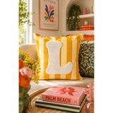 Pilloveland Punch Nakışlı Kırlent Kılıfı - 43*43 Cm - Sarı L Harfi - PNK001