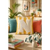 Pilloveland Punch Nakışlı Kırlent Kılıfı - 43*43 Cm - Sarı N Harfi - PNK001