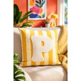 Pilloveland Punch Nakışlı Kırlent Kılıfı - 43*43 Cm - Sarı P Harfi - PNK001