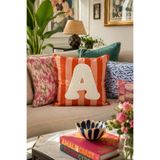 Pilloveland Punch Nakışlı Kırlent Kılıfı - 43*43 Cm - Turuncu A Harfi- PNK001