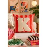 Pilloveland Punch Nakışlı Kırlent Kılıfı - 43*43 Cm - Turuncu K Harfi - PNK001