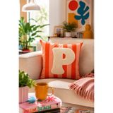 Pilloveland Punch Nakışlı Kırlent Kılıfı - 43*43 Cm -Turuncu P Harfi - PNK001