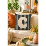 Pilloveland Punch Nakışlı Kırlent Kılıfı - 43*43 Cm - Yeşil C Harfi - PNK001