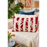 Pilloveland Punch Nakışlı Kırlent Kılıfı - 50x30 Cm - Dikdörtgen Kırmızı Fiyonk - PNK001