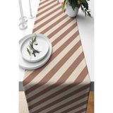 Pilloveland Runner Çizgili Desenli Süet Dokuma 140*40 Cm - Mocha Mousse
