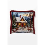Pilloveland Saçaklı Kırlent Kılıfı Çift Tarafı Baskılı - Kardan Adam - Christmas - Yılbaşı - Noel