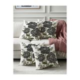 Pillow Home 3D Nakış Görünümlü Gri Çiçek Desenli Dijital Baskılı 4lü Dekoratif Kırlent Kılıfı Seti