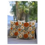 Pillow Home Bohem Tarz Punch Görünümlü Turuncu Sarı Çiçekli Kırlent Kılıfı