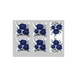 Pillow Home Lacivert Çiçek Desenli 3D Punch Görünümlü Kırlent Kılıfı 4lü Set + Runner Takımı