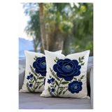 Pillow Home Lacivert Çiçek Desenli Punch Görünümlü 3d Dijital Baskılı Kırlent Kılıfı 2li