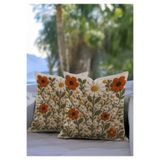 Pillow Home Punch Nakış Görünümlü Dijital Baskılı 2li Turuncu Sarı Beyaz Çiçek Desenli Kırlent Kılıfı Seti