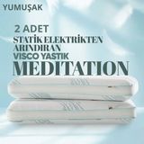 Pillow Market Meditation Visko Yastık [hava Kanallı] Negatif Elektrik Azaltan Anti-Statik Ortopedik Yastık 2 Adet - Standart - Yeşil - Beyaz