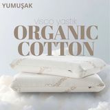 Pillow Market Organik Koton Visko Yastık [hava Kanallı] Doğal Pamuk Nem Dengeleyen Konforlu Uyku Yastığı 1 Adet - Standart - Bej - Beyaz Çizgili