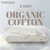 Pillow Market Organik Koton Visko Yastık [hava Kanallı] Doğal Pamuk Nem Dengeleyen Konforlu Uyku Yastığı 2 Adet - Standart - Bej - Beyaz Çizgili