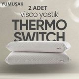 Pillow Market Termoswitch Xxl Visko Yastık [hava Kanallı] Termal Isı Dengeleyici Düz Ortopedik Uyku Yastığı 2 Adet - Standart - Gri