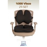 PİLLOWART Ortopedik Visco Bel Destek & Oturma Minderi - Ofis, Araç, Ev Çalışma Sandalyesi İçin Siyah 40 x 42