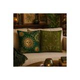 Piloji Vintage Güneş Desenli Dekoratif Kırlent Kılıfı 43x43 cm Yeşil Bohem Salon Koltuk Yastık Kılıfı