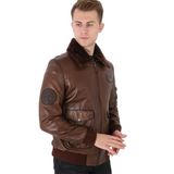 Pilot mont yakası çıkartılabilir kürklü hakiki deri (Kahverengi, 2XL)