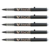 PILOT V-BALL 10 geniş uçlu, siyah, 5'li paket, sıvı mürekkep, tükenmez kalem