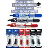 Pilot V-Board 3 Adet Tahta Kalem ve Kartuşu 6 Adet Mavi-Siyah-Kırmızı - 0 - diğer