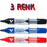 Pilot V-Board Master 3 Lü Yazı Tahtası Kalemi Kırmızı-Mavi-Siyah 6 mm 3 Lü Uç Kalınlığı Uzun Ömürlü