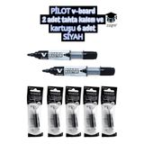 Pilot V-Board Tahta Kalemi, 2 Adet Kalem ve 6 Adet Kartuş, Siyah