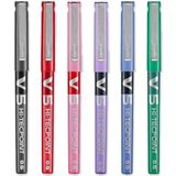 Pilot V5 Hi-Tecpoint Roller Kalem - İnce 0,5 mm Uç Ucu - 0,3 mm Çizgi Genişliği - 6'lı Paket - Siyah, Mavi, Kırmızı, Yeşil, Mor ve Pembe