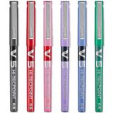 Pilot V5 Hi-Tecpoint Roller Kalem - İnce 0,5 mm Uç Ucu - 0,3 mm Çizgi Genişliği - 6'lı Paket - Siyah, Mavi, Kırmızı, Yeşil, Mor ve Pembe