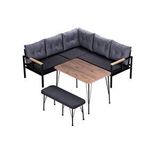 Pimango Pi Angel Bahçe ve Balkon Köşe Oturma Takımı Masalı Puflu Tam Set 180x180cm Siyah