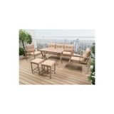 Pimango Pi Elize Metal Mutfak Balkon Bahçe Mobilyası 3+1+1+70x110 Kalınlaştırmalı Masa+2 Adet Puf Bej