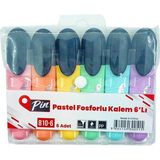 Pin Fosforlu Kalem 800 Pastel Renkler 6'lı Set Blisterli Kolay Kavranan Gövde