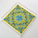 Pina Company Barok Sarı Desenli Pleksi Çay Kahve Sunum Servis Tepsisi Akrilik 25CMX25CM