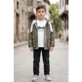 Pina Kids Erkek Çocuk Kapüşonlu Nova Mevsimlik Mont Penye Pantolon Üçlü Takım TKM7587 - 8 Yaş - Haki