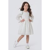 Pina Kids Kız Çocuk Omzu Fiyonk Detaylı Uzun Kollu Fisto Elbise - 10 - 11 Yaş - Beyaz