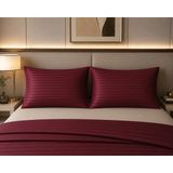 Pınarhome collection 1 cm Çizgi Desenli Saten Kumaş Kapaklı Yastık Kılıfı --50X70CM--2 Adet (1 Çift) - Bordo - 50x70 cm